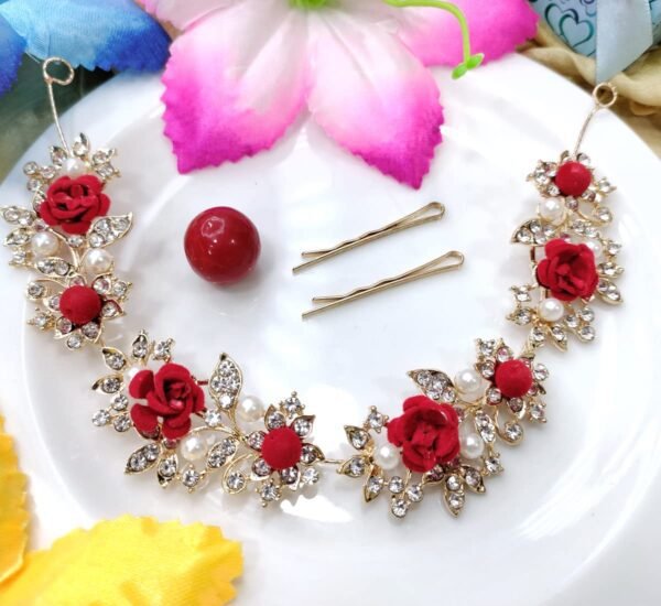 Hair Clip For Women Attractive Artificial Small Rose Flower And Diamond Studded Bridal Wedding Hair Clip Accessories