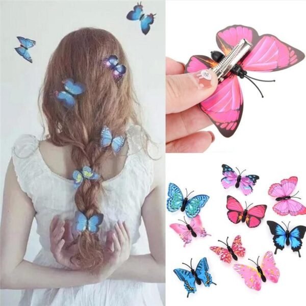 12 PCS Double Layers Chiffon Fabric Butterfly Hair Clips 3D Tulle Garden Decoration Wedding Decor Dress Hair Pins Handmade Craft